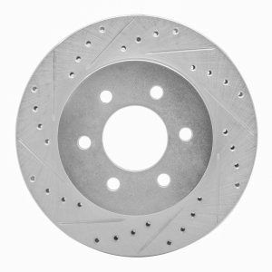 Dodge Dakota Brake Rotor (1) - Front Left - R1 Concepts - Drilled & Slotted - Silver - `97-`02